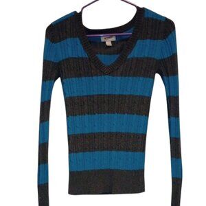 Arizona Jean Company Teal Charcoal V-Neck Sweater Women’s Large Pullover